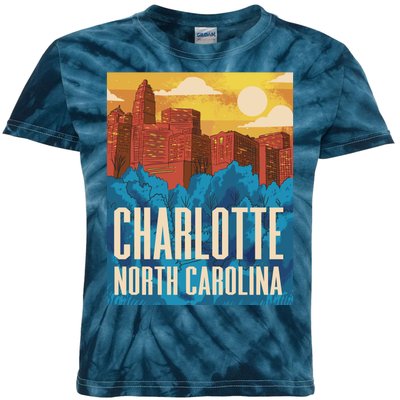 Charlotte North Carolina City Sunset Kids Tie-Dye T-Shirt