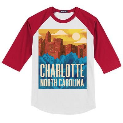 Charlotte North Carolina City Sunset Kids Colorblock Raglan Jersey