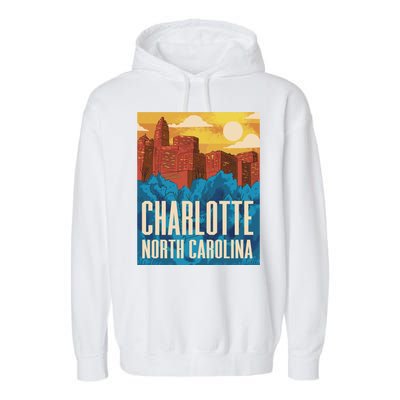 Charlotte North Carolina City Sunset Garment-Dyed Fleece Hoodie