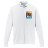 Charlotte North Carolina City Sunset Performance Long Sleeve Polo