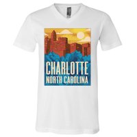 Charlotte North Carolina City Sunset V-Neck T-Shirt