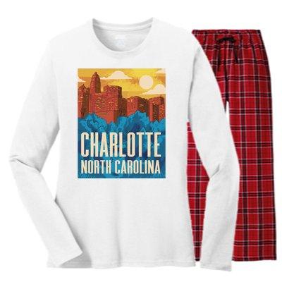 Charlotte North Carolina City Sunset Women's Long Sleeve Flannel Pajama Set 