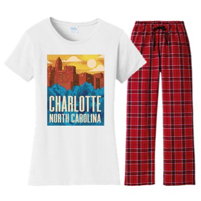 Charlotte North Carolina City Sunset Women's Flannel Pajama Set