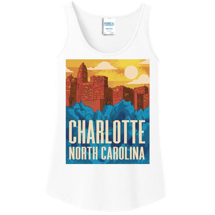 Charlotte North Carolina City Sunset Ladies Essential Tank