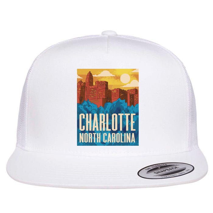 Charlotte North Carolina City Sunset Flat Bill Trucker Hat