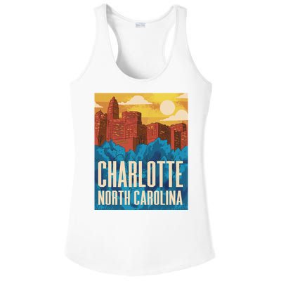 Charlotte North Carolina City Sunset Ladies PosiCharge Competitor Racerback Tank