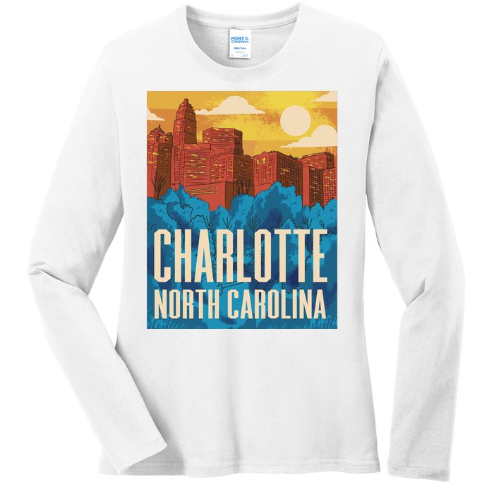 Charlotte North Carolina City Sunset Ladies Long Sleeve Shirt