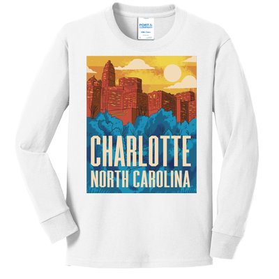 Charlotte North Carolina City Sunset Kids Long Sleeve Shirt