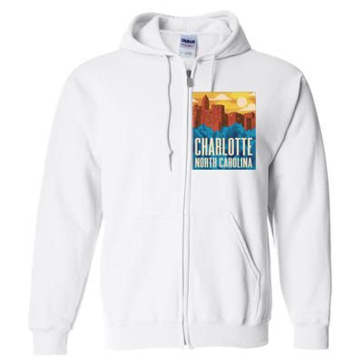 Charlotte North Carolina City Sunset Full Zip Hoodie