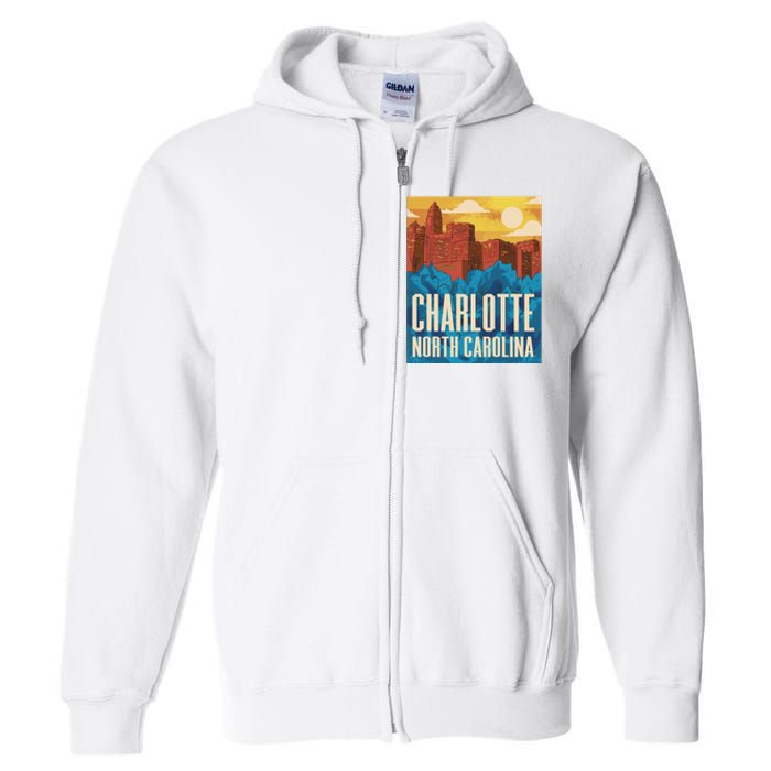 Charlotte North Carolina City Sunset Full Zip Hoodie