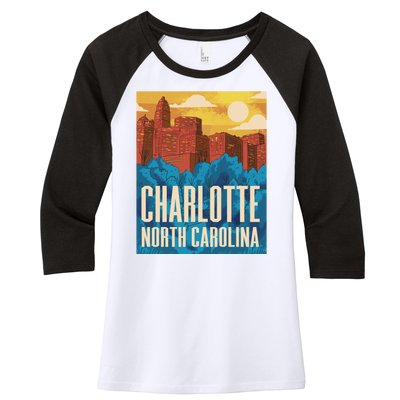 Charlotte North Carolina City Sunset Women's Tri-Blend 3/4-Sleeve Raglan Shirt