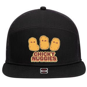 Chicky Nuggies Cute Retro Kawaii Chicken Nuggets Nuggs Meme 7 Panel Mesh Trucker Snapback Hat