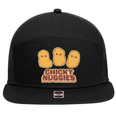 Chicky Nuggies Cute Retro Kawaii Chicken Nuggets Nuggs Meme 7 Panel Mesh Trucker Snapback Hat