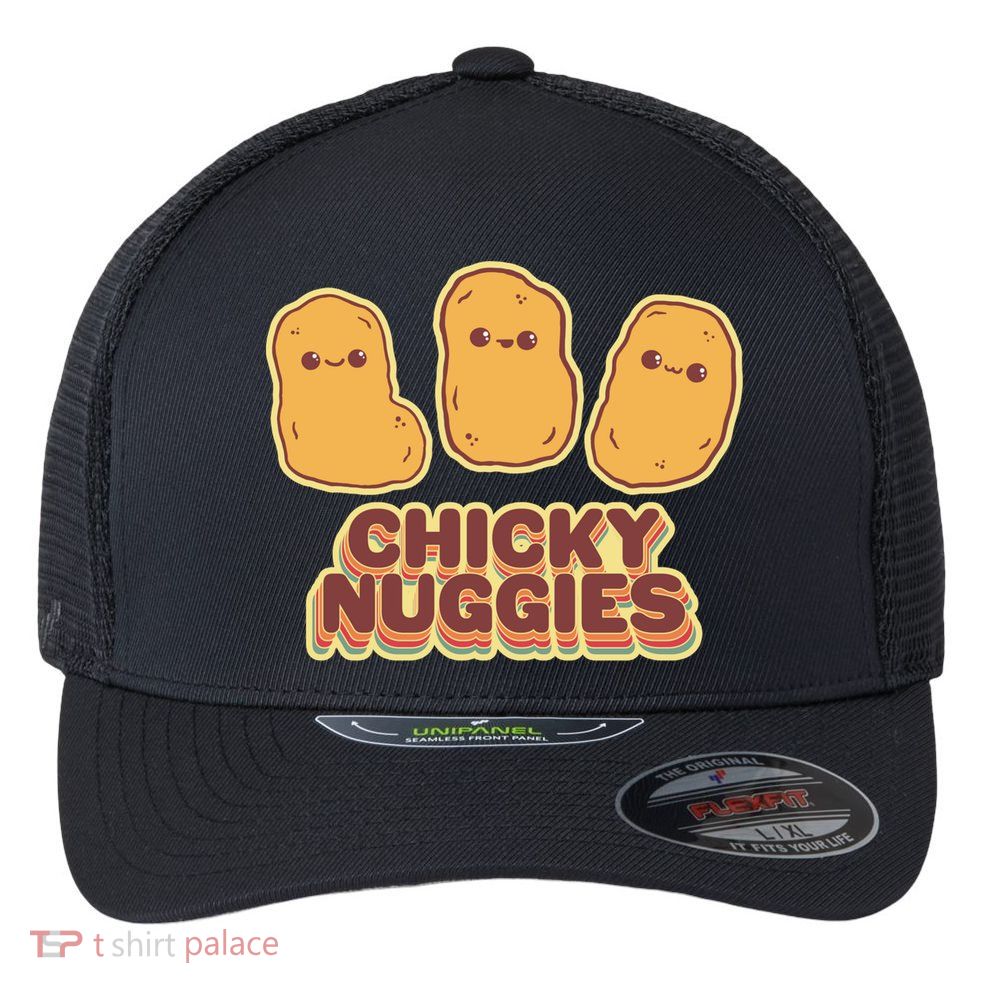 Chicky Nuggies Cute Retro Kawaii Chicken Nuggets Nuggs Meme Flexfit Unipanel Trucker Cap