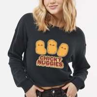 Chicky Nuggies Cute Retro Kawaii Chicken Nuggets Nuggs Meme Cropped Pullover Crew