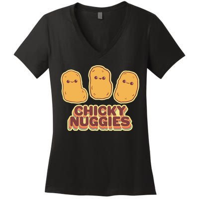 Chicky Nuggies Cute Retro Kawaii Chicken Nuggets Nuggs Meme Women's V-Neck T-Shirt