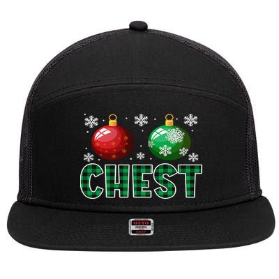 Chest Nuts Christmas Matching Couple Plaid Graphic Chestnuts  7 Panel Mesh Trucker Snapback Hat