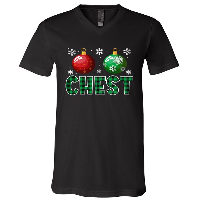 Chest Nuts Christmas Matching Couple Plaid Graphic Chestnuts  V-Neck T-Shirt