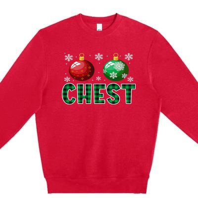 Chest Nuts Christmas Matching Couple Plaid Graphic Chestnuts  Premium Crewneck Sweatshirt