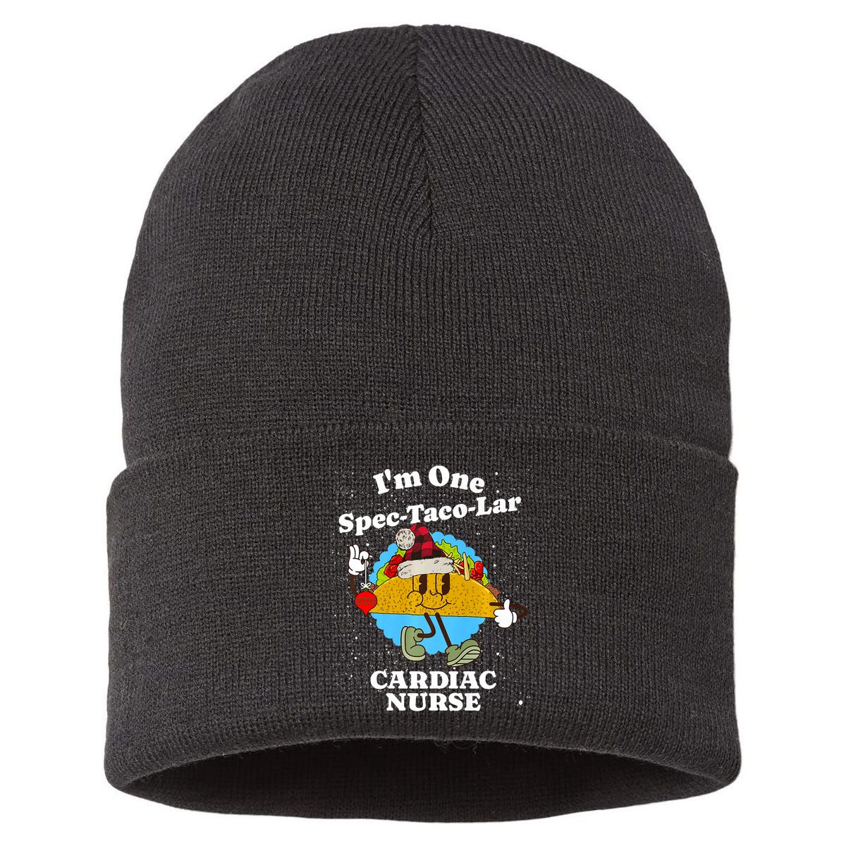 Cardiac Nurse Christmas Funny Taco Pun Cardiology Quote Sustainable Knit Beanie
