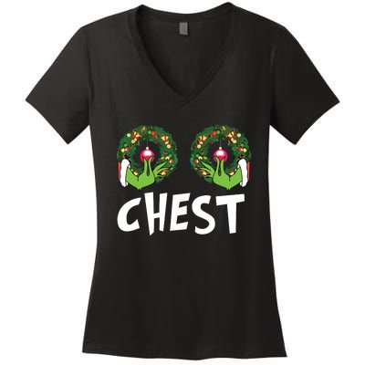 Chest Nuts Christmas Shirts Funny Matching Couple Chest Nuts Women's V-Neck T-Shirt