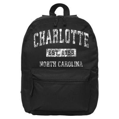 Charlotte North Carolina Nc Vintage Established Sports 16 in Basic Backpack