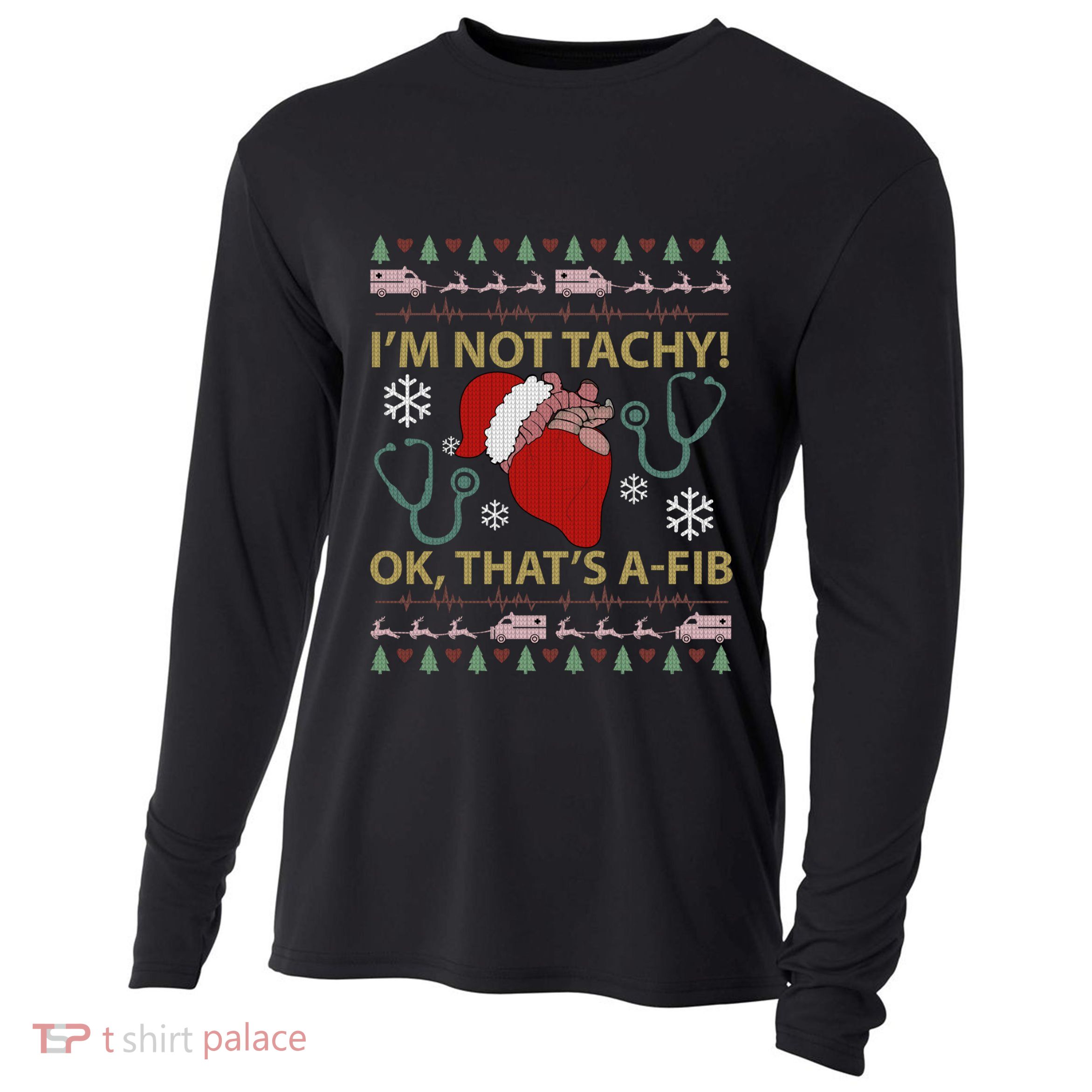 Cardiac Nurse Christmas Tachy Ugly Heart Anatomy Nurse Cvicu Cute Gift Cooling Performance Long Sleeve Crew
