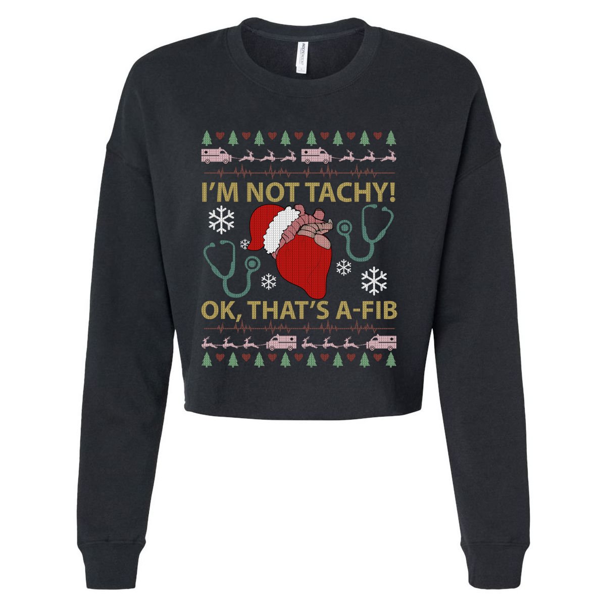 Cardiac Nurse Christmas Tachy Ugly Heart Anatomy Nurse Cvicu Cute Gift Cropped Pullover Crew
