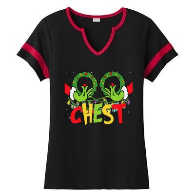 Chest Nuts Christmas Funny Matching Couple Ladies Halftime Notch Neck Tee