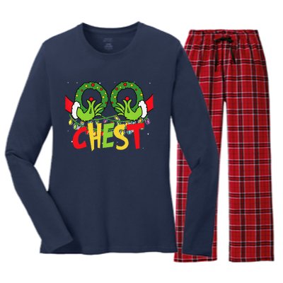 Chest Nuts Christmas Funny Matching Couple Women's Long Sleeve Flannel Pajama Set 