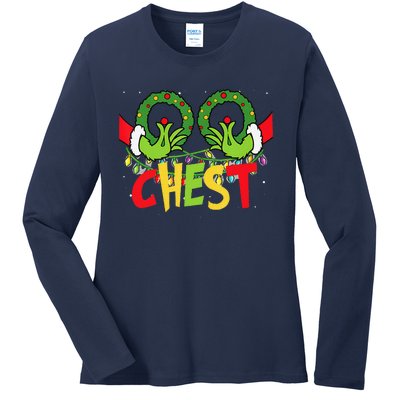 Chest Nuts Christmas Funny Matching Couple Ladies Long Sleeve Shirt