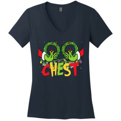 Chest Nuts Christmas Funny Matching Couple Women's V-Neck T-Shirt