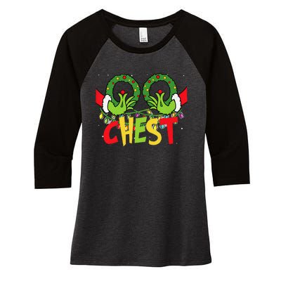 Chest Nuts Christmas Funny Matching Couple Women's Tri-Blend 3/4-Sleeve Raglan Shirt