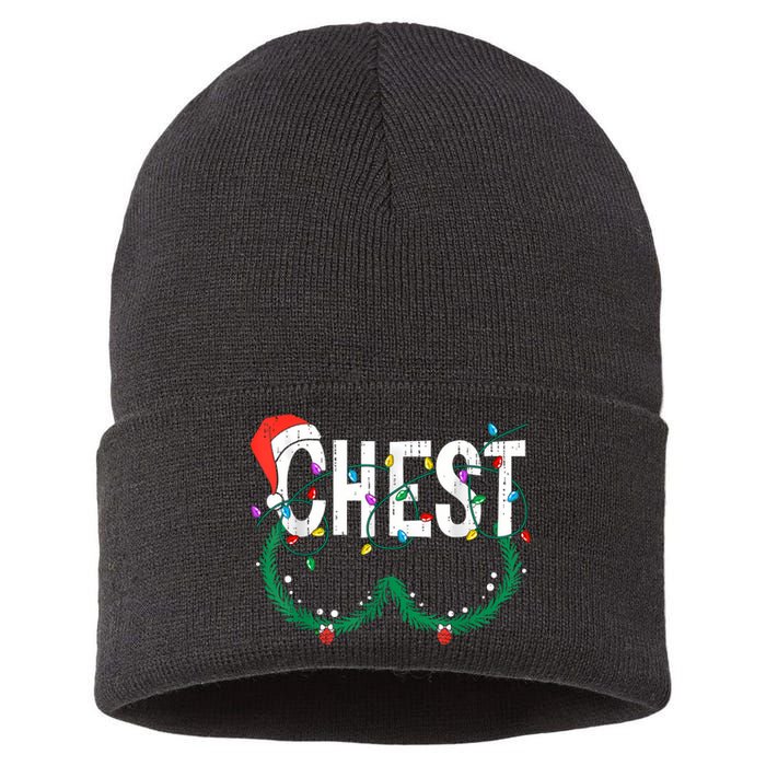 Chest Nuts Christmas Funny Matching Couple Chestnuts Sustainable Knit Beanie