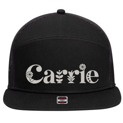 Carrie Name Custom Flower Personalized Botanical Women Mom 7 Panel Mesh Trucker Snapback Hat