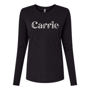 Carrie Name Custom Flower Personalized Botanical Women Mom Womens Cotton Relaxed Long Sleeve T-Shirt