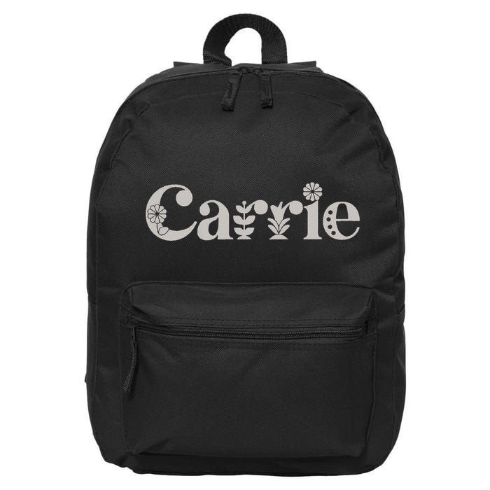 Carrie Name Custom Flower Personalized Botanical Women Mom 16 in Basic Backpack