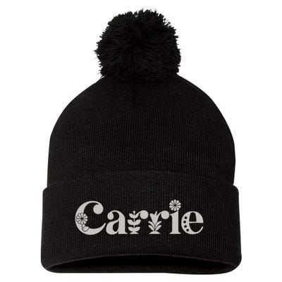 Carrie Name Custom Flower Personalized Botanical Women Mom Pom Pom 12in Knit Beanie