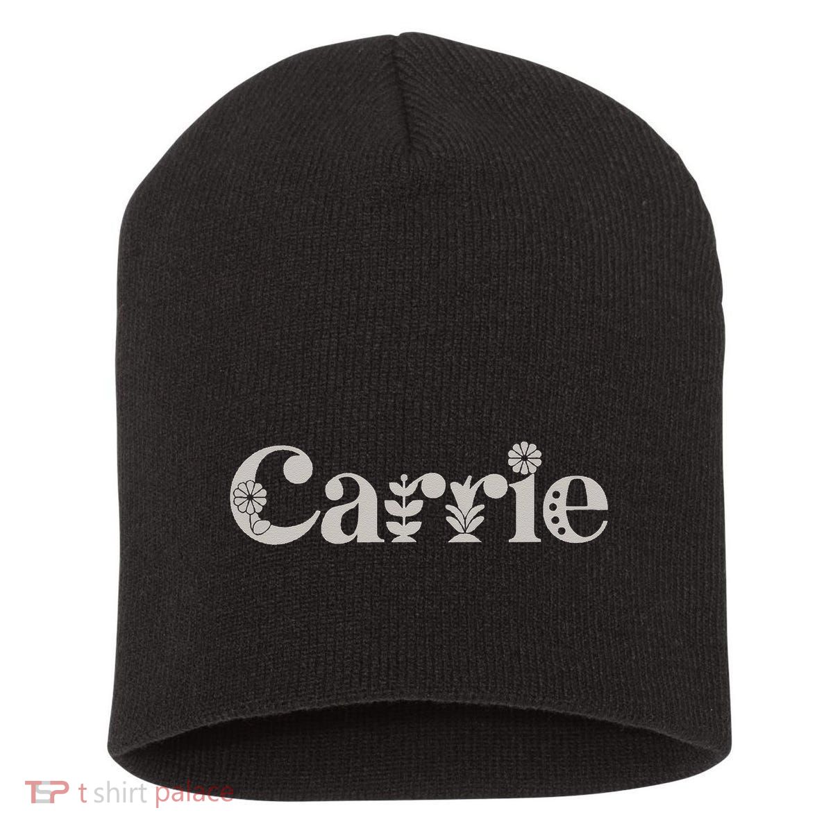 Carrie Name Custom Flower Personalized Botanical Women Mom Short Acrylic Beanie