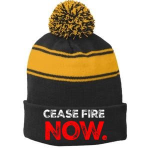 Ceasefire NOW Stripe Pom Pom Beanie