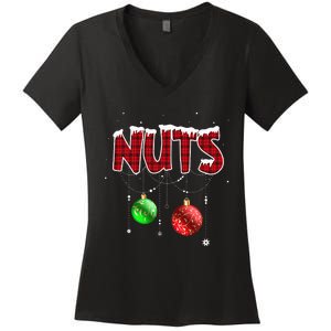 Chest Nuts Christmas Red Plaid Matching Couple Chestnuts Women's V-Neck T-Shirt