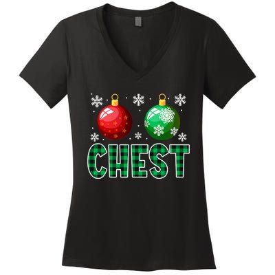 Chest Nuts Christmas Funny Couples Christmas Chestnuts Women's V-Neck T-Shirt