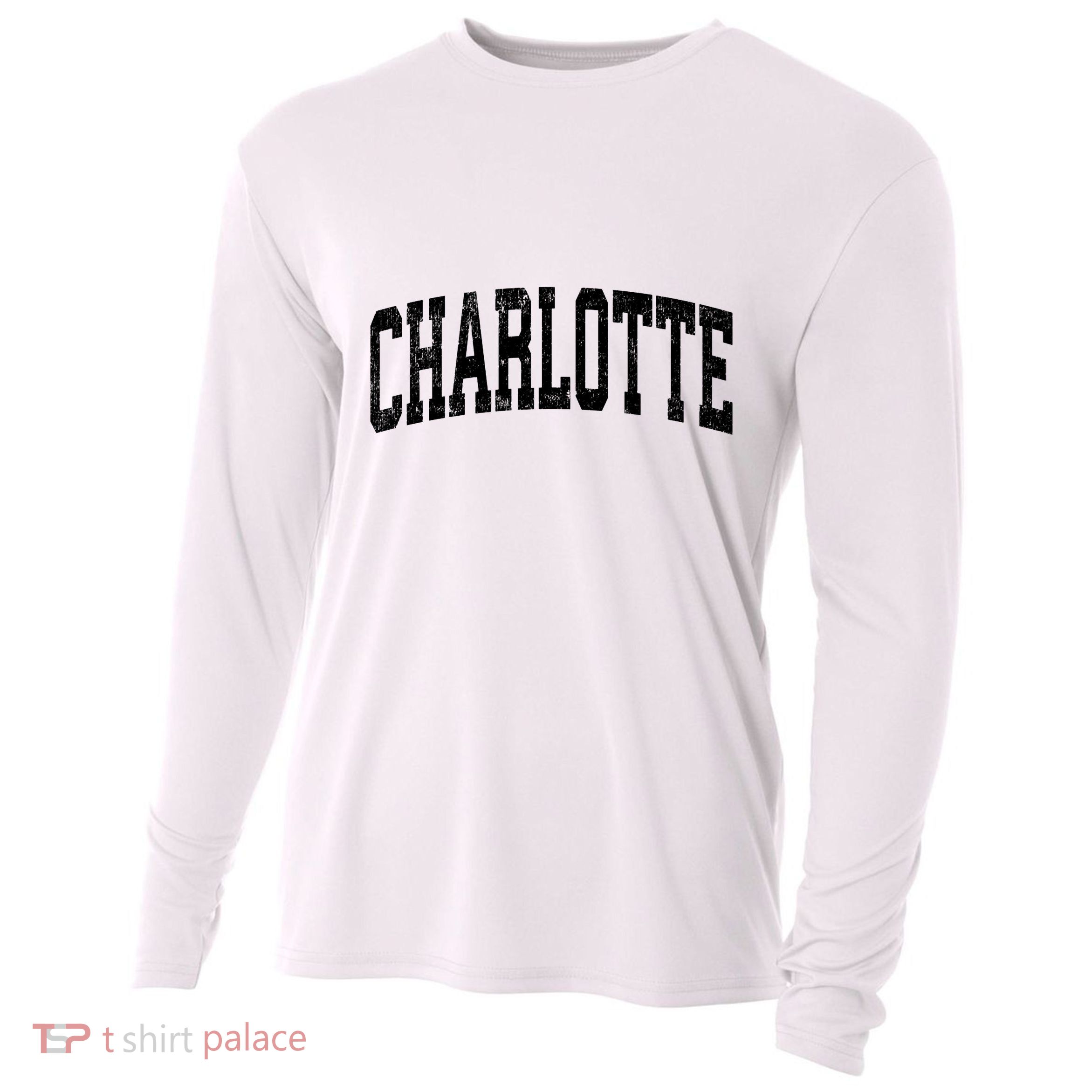 Charlotte North Carolina Nc Vintage Athletic Sports Design Sweat Cooling Performance Long Sleeve Crew