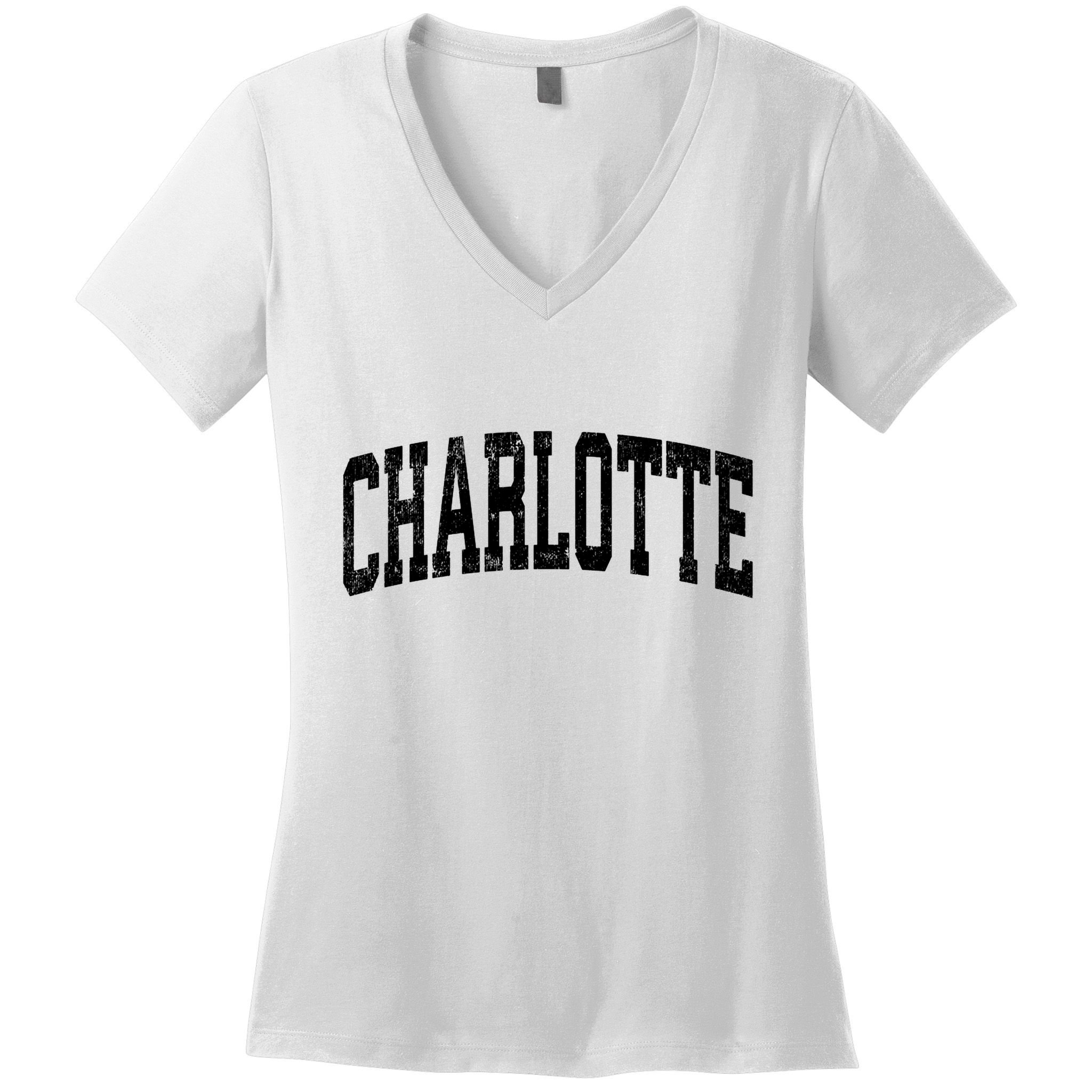 Charlotte North Carolina Nc Vintage Athletic Sports Design Sweat Women's V-Neck T-Shirt