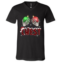 Chest Nuts Christmas Chestnuts Xmas Couple Matching Costume V-Neck T-Shirt