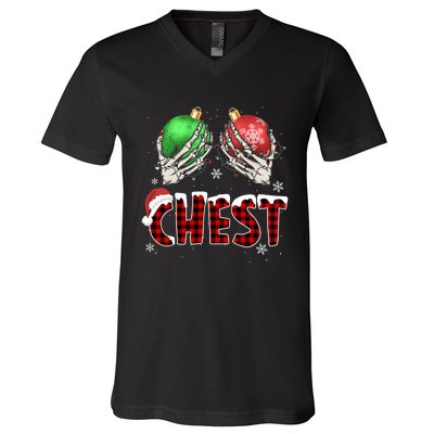 Chest Nuts Christmas Chestnuts Xmas Couple Matching Costume V-Neck T-Shirt