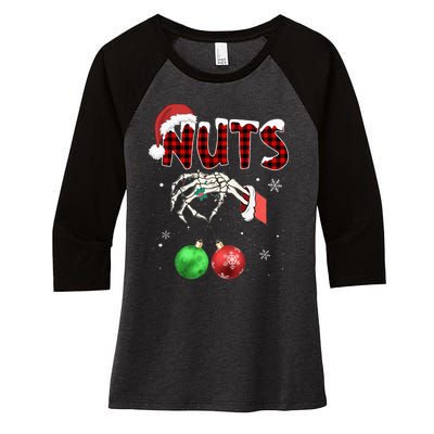 Chest Nuts Christmas Funny Xmas Couples  Women's Tri-Blend 3/4-Sleeve Raglan Shirt