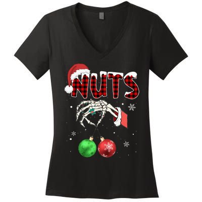 Chest Nuts Christmas Funny Xmas Couples  Women's V-Neck T-Shirt