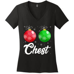 Chest Nuts Christmas Matching Couple Chestnuts Xmas Pajamas Women's V-Neck T-Shirt