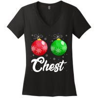 Chest Nuts Christmas Matching Couple Chestnuts Xmas Pajamas Women's V-Neck T-Shirt